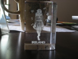 A gift from my penpal of an Irish Dancer in a Crystal cube